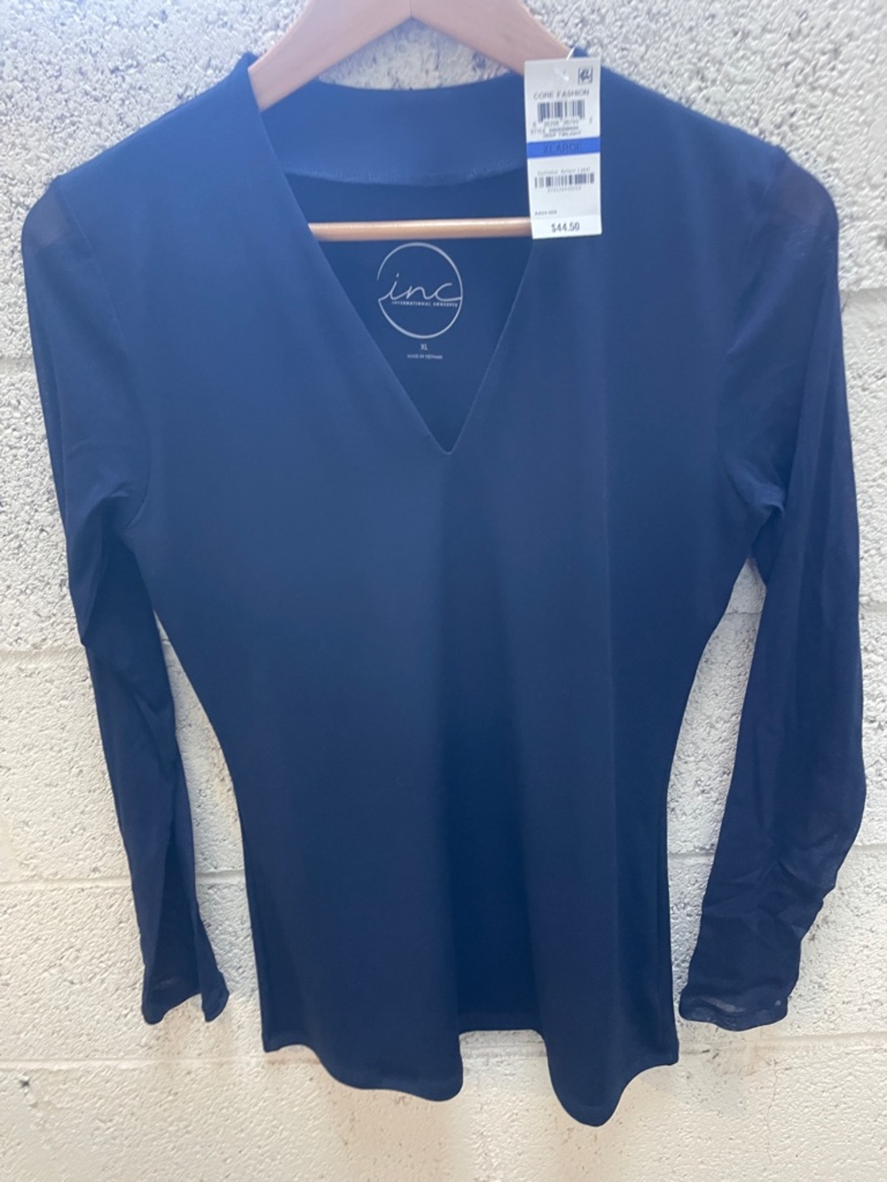 INC International Concepts Deep Navy V-Neck Long Sleeve Top